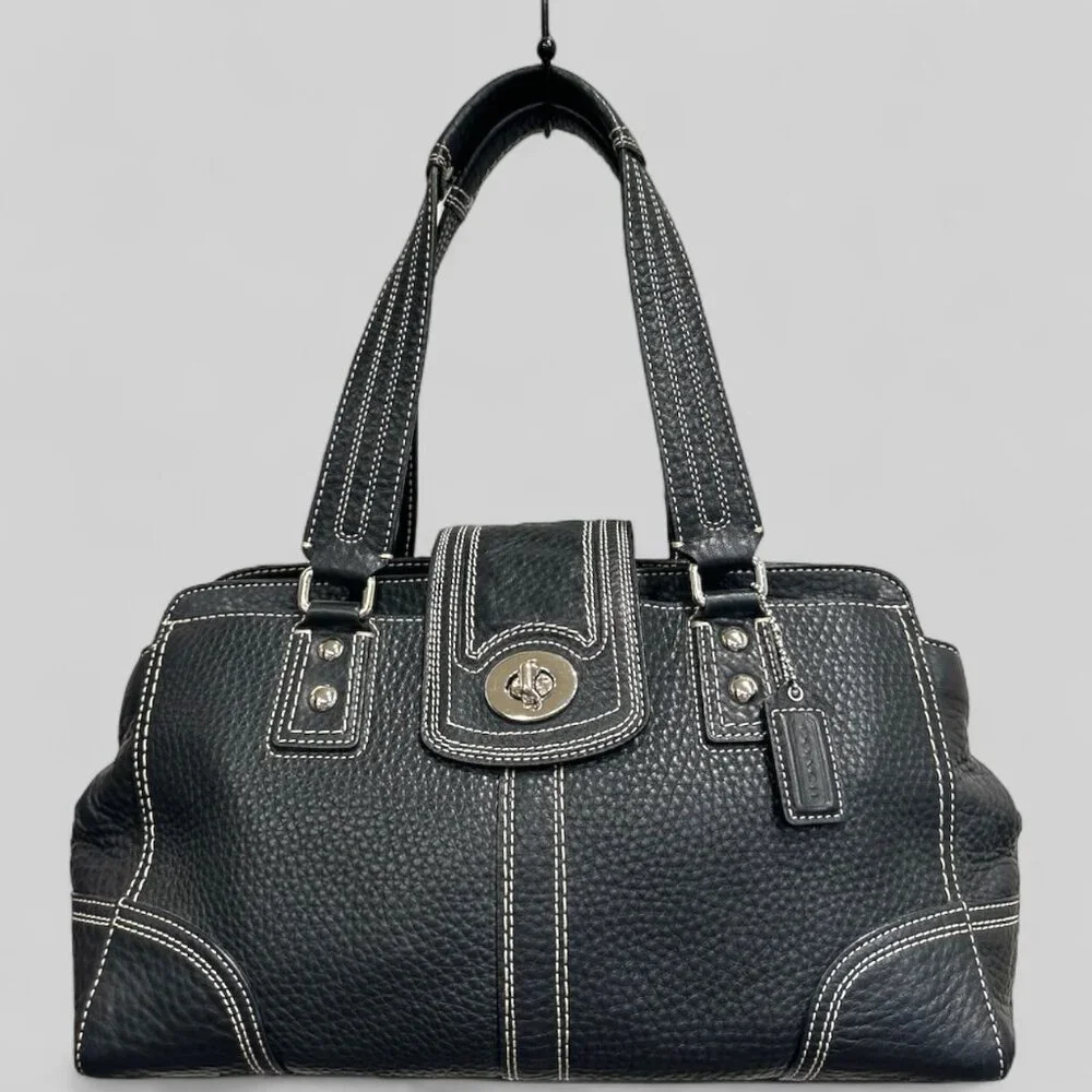 ⭐️SOLD⭐️ Vintage Coach Hampton Black Leather Satchel #F13961 - Picture 2 of 13